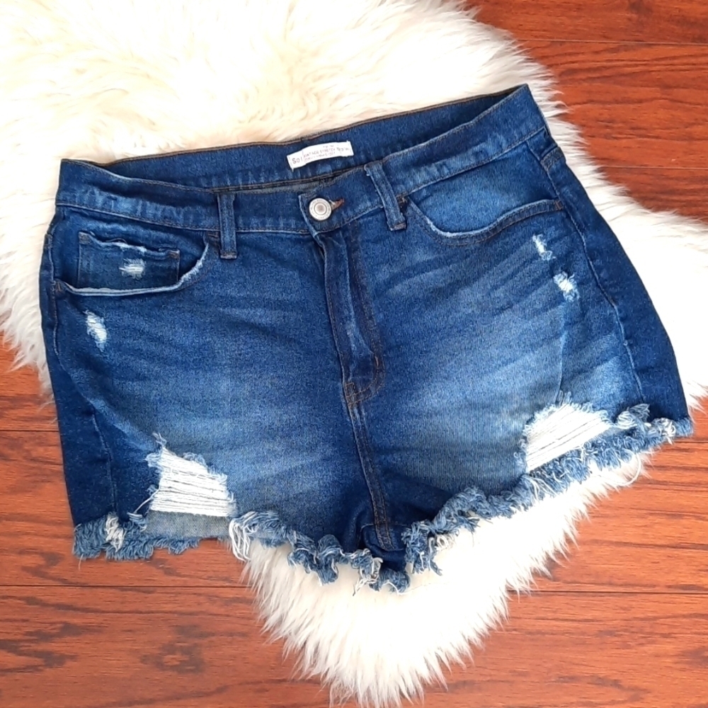 SO Vintage Stretch Hi Rise Distressed Jean Shorts
